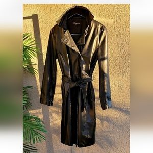 Vintage Ladies Black Leather Trench Over Coat M/L (Check Measurements)